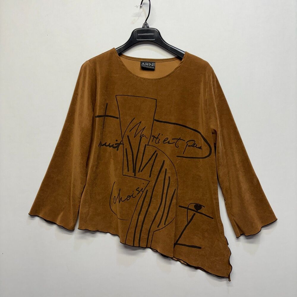 AHNI Women Long Sleeve Blouse Top Shirt Size 2 Artsy Rayon C086 -29